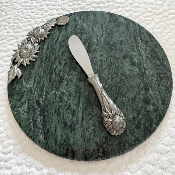 Marble and Pewter Cheese Plate and Spreader - Picture 1 of 7